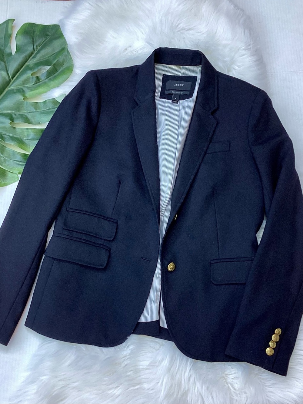 J. Crew Schoolboy Blazer Wool Black Gold Crested Buttons 6 - Picture 4 of 9
